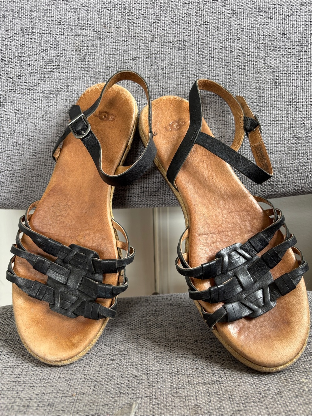 UGG Black Leather Strappy Slingback Sandals